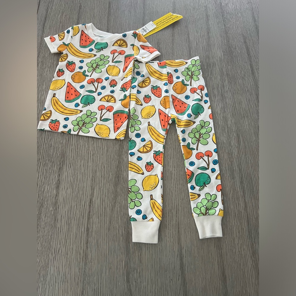 Old Navy White  toddler girls Pajama Set with Colorful Fruit Print